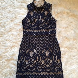 Navy & Tan Lace Dress